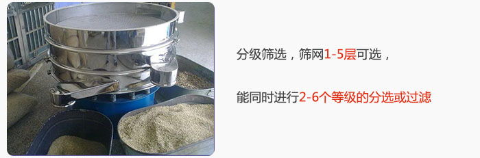 分級篩選,可篩1至5層篩網(wǎng),能同時進行2至6個等級的分選或過濾